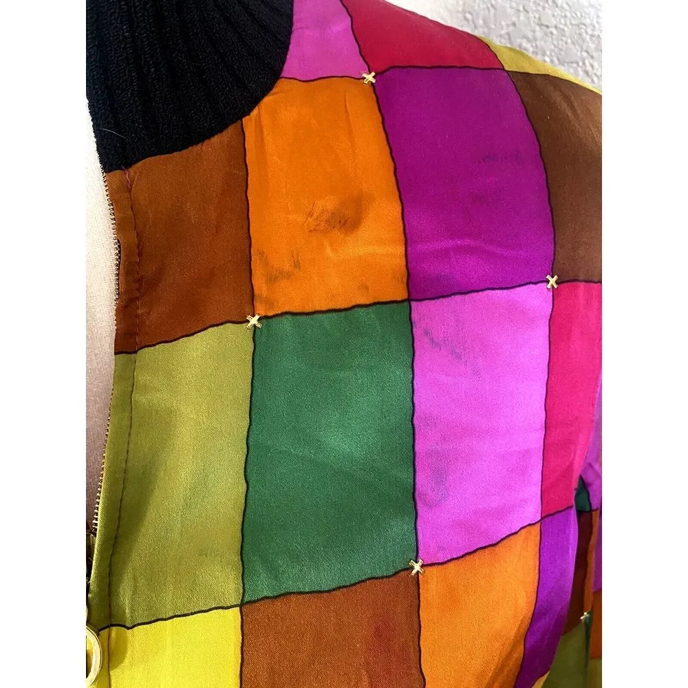 ST. JOHN‎ SPORT MARIE GRAY Bomber Jacket Zip SILK SZ S Color Block 80s Wool Boho - Picture 3 of 10